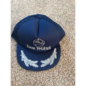 Vintage 1988 Sea World Trucker Hat Navy Blue Snapback Shamu